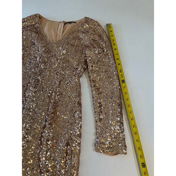 Gianni Bini Pink Gold Sequin Long Sleeve Bodycon Mini Dress Small Cocktail - Picture 14 of 15